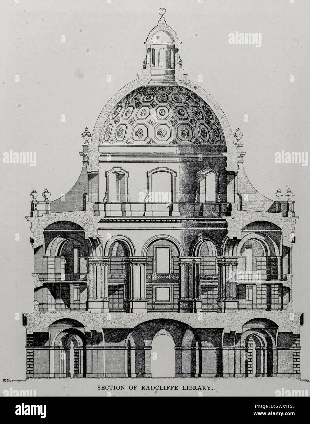 SECTION DE LA BIBLIOTHÈQUE RADCLIFFE. D'APRÈS L'ARTICLE LES BÂTIMENTS D'OXFORD, DU POINT DE VUE D'UN INGÉNIEUR. Par J. W. Parry. Tiré de l'Engineering Magazine consacré au progrès industriel volume XVI octobre 1898 - mars 1899 The Engineering Magazine Co Banque D'Images