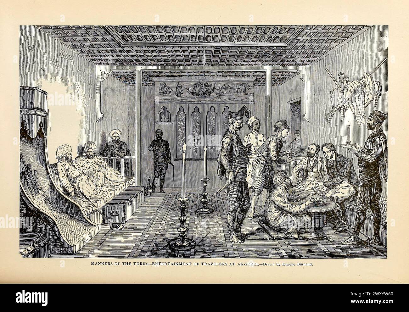 Mœurs des Turcs - divertissement des voyageurs à Ak-Serei de Cyclopédie histoire universelle : embrasser la présentation la plus complète et récente du sujet dans deux parties principales ou divisions de plus de six mille pages par John Clark Ridpath, 1840-1900 date de publication 1895 Éditeur Boston : Balch Bros Volume 7 histoire de l'homme Banque D'Images