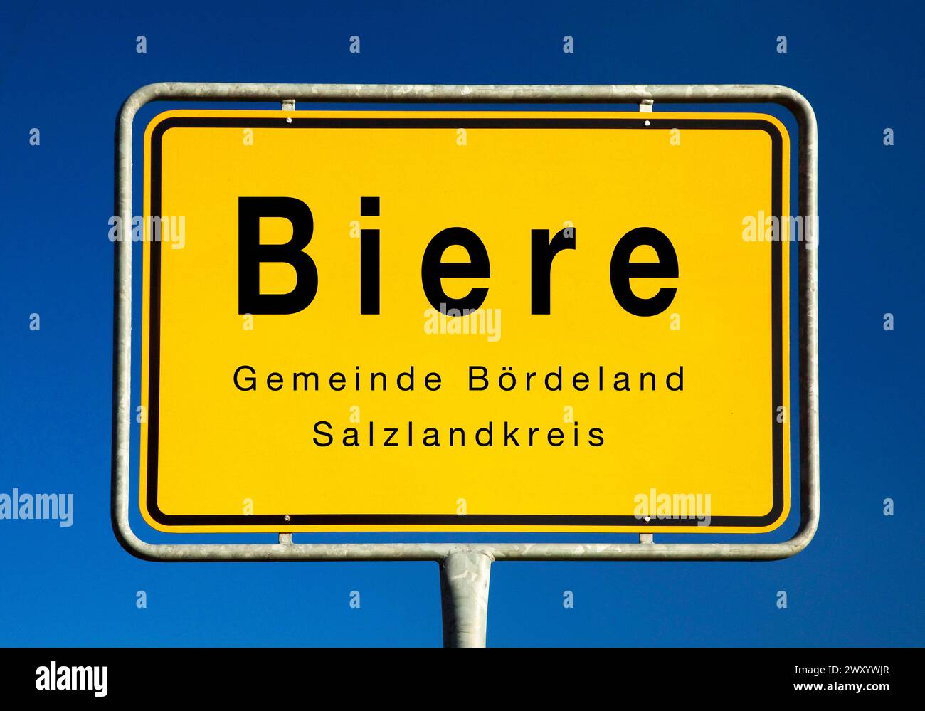 Signe ville de Biere, Allemagne, Saxe-Anhalt, Salzlandkreis, Boerdeland Banque D'Images