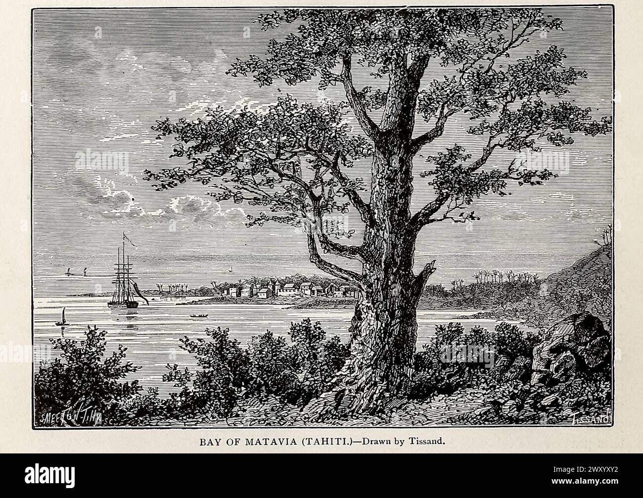 Baie de Matavia [ Matavai ], Tahiti de Cyclopédia histoire universelle : embrassant la présentation la plus complète et la plus récente du sujet en deux parties principales ou divisions de plus de six mille pages par John Clark Ridpath, 1840-1900 date de publication 1895 Éditeur Boston : Balch Bros Volume 7 histoire de l'homme Banque D'Images