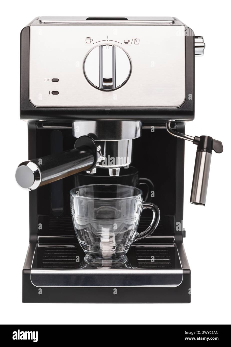 Machine à café expresso avec tasse isolée sur fond blanc Banque D'Images