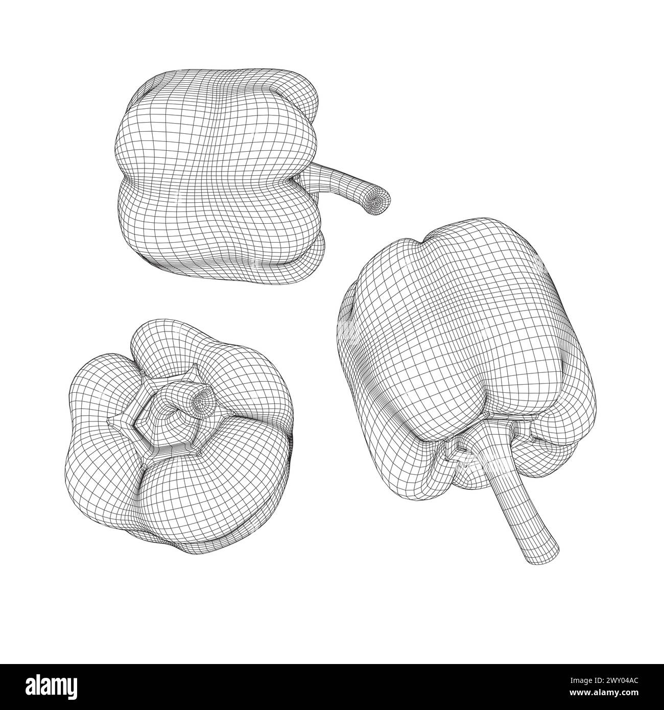 Ensemble d'illustration vectorielle d'icône de modèle de logo Pepper. Filaire noir et blanc avec poivrons. Filaire monochrome de poivron isolé sur Illustration de Vecteur