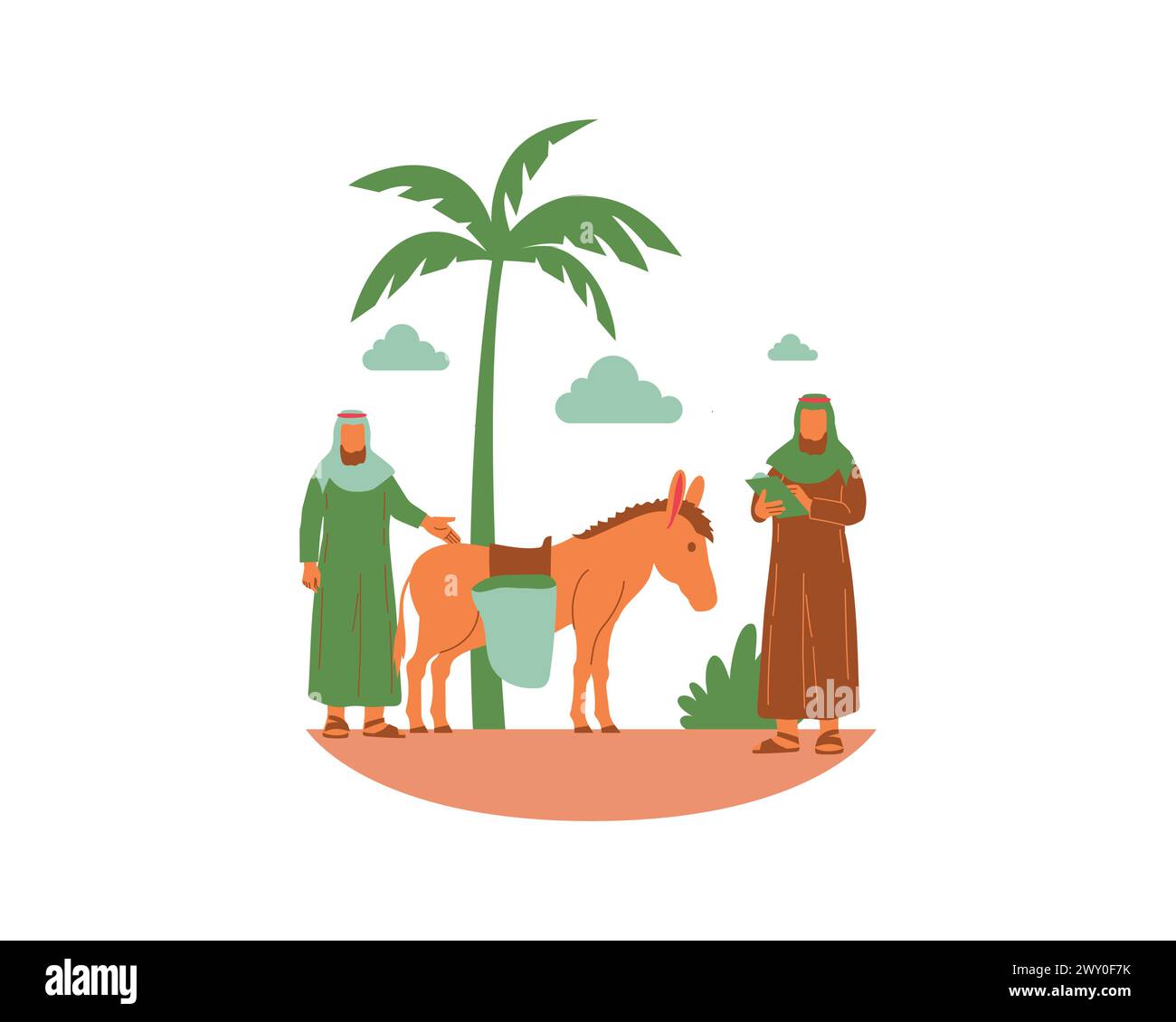 Personnes arabes avec la conception d'illustration vectorielle d'âne et de palmier. Illustration de Vecteur