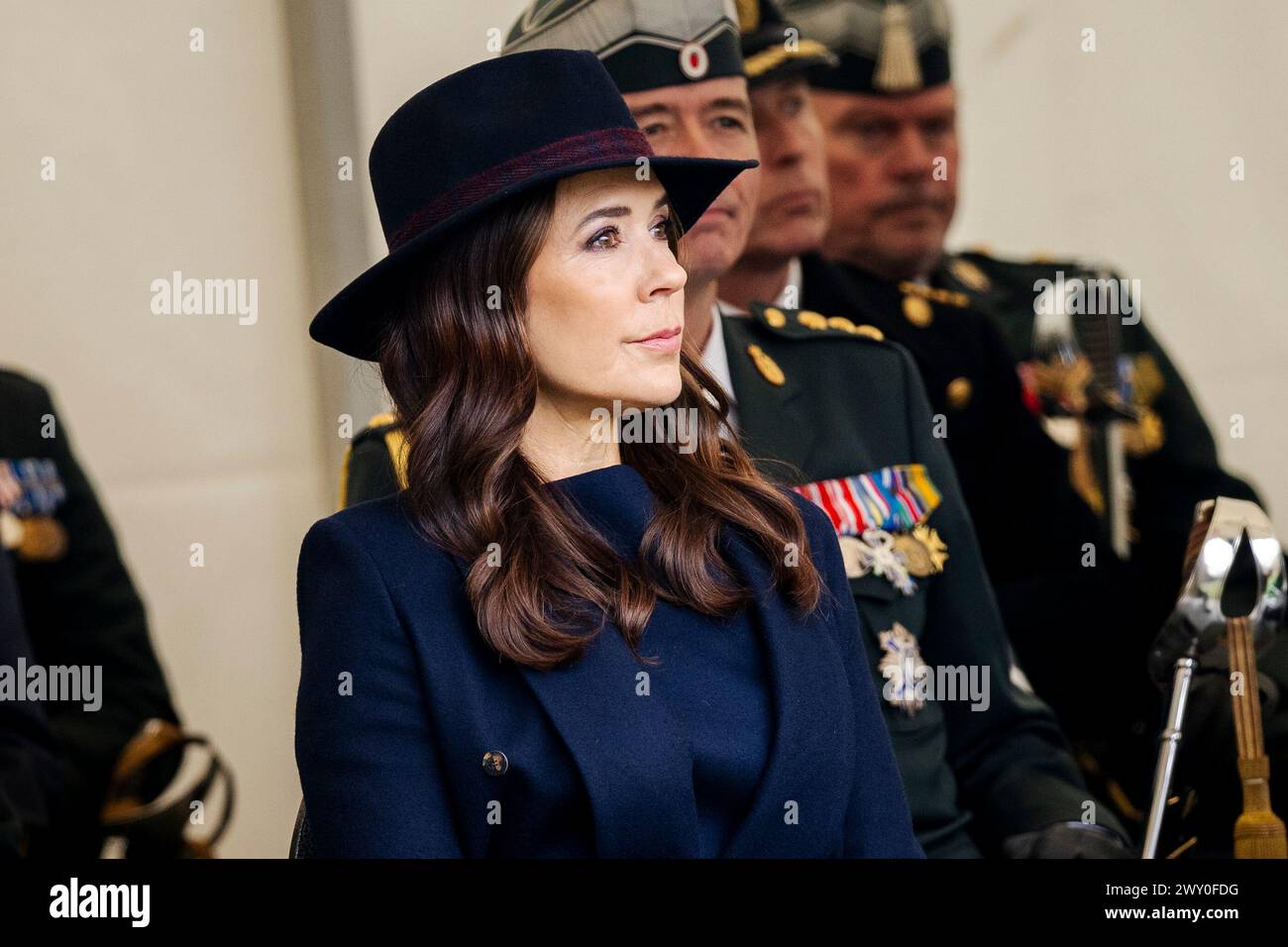 La reine Mary participe à la célébration du 75e anniversaire de la création de la Home Guard au Musée de la liberté à Copenhague, le mercredi 3 avril 2024. Le 1er avril marque le 75e anniversaire des efforts du mouvement de résistance pendant la seconde Guerre mondiale et la lutte pour la liberté a abouti à la formation d'une garde à domicile de l'État. (Photo : IDA Marie Odgaard/Ritzau Scanpix) Banque D'Images