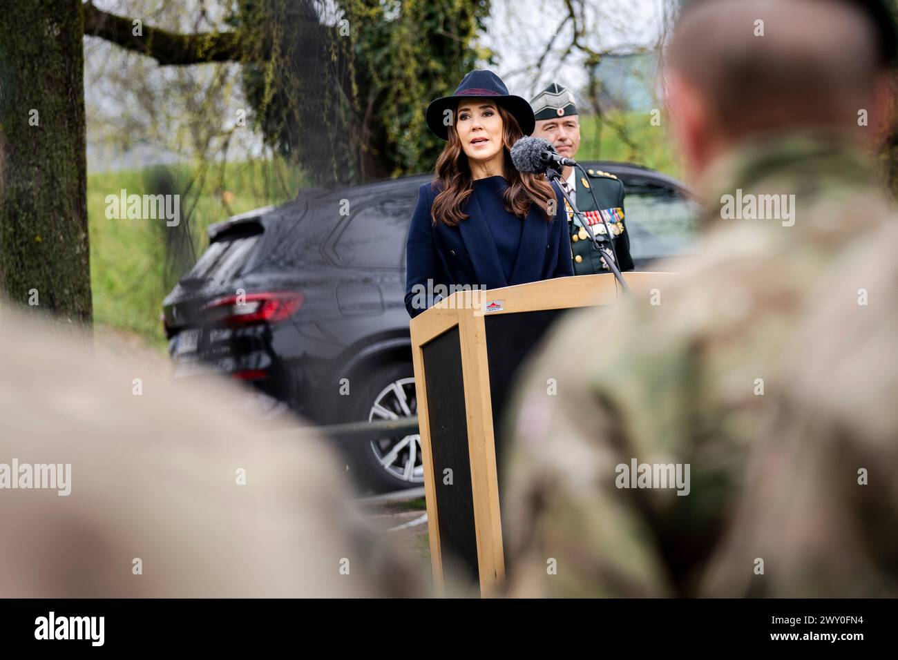 La reine Mary prend la parole lors de la célébration du 75e anniversaire de la création de la Home Guard au Musée de la liberté à Copenhague, le mercredi 3 avril 2024. Le 1er avril marque le 75e anniversaire des efforts du mouvement de résistance pendant la seconde Guerre mondiale et la lutte pour la liberté a abouti à la formation d'une garde à domicile de l'État. (Photo : IDA Marie Odgaard/Ritzau Scanpix) Banque D'Images