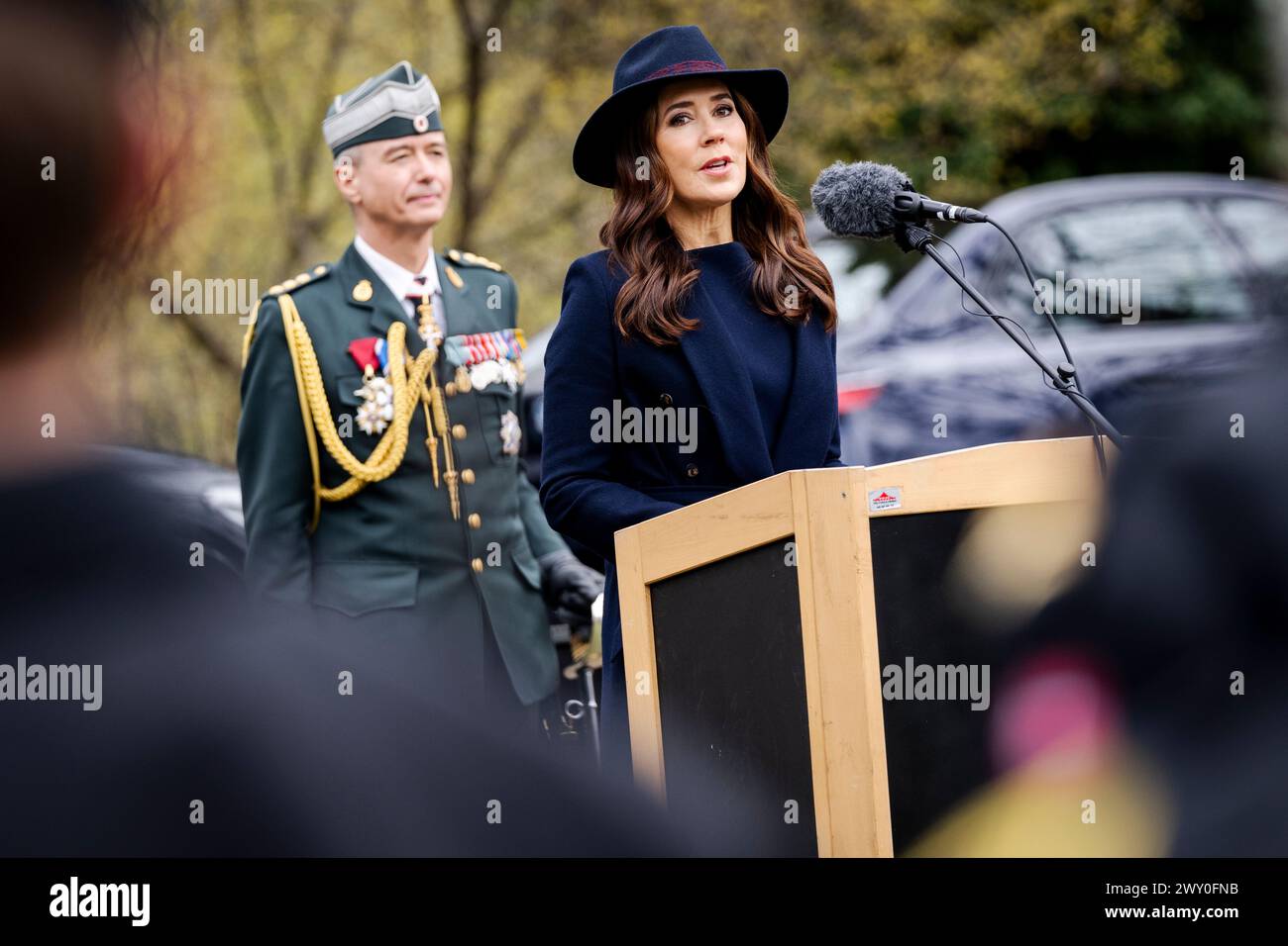 La reine Mary prend la parole lors de la commémoration du 75e anniversaire de la création de la Home Guard au Musée de la liberté à Copenhague, le mercredi 3 avril 2024. Le 1er avril marque le 75e anniversaire des efforts du mouvement de résistance pendant la seconde Guerre mondiale et de la lutte pour la liberté qui a abouti à la formation d'une garde nationale. (Photo : IDA Marie Odgaard/Ritzau Scanpix) Banque D'Images