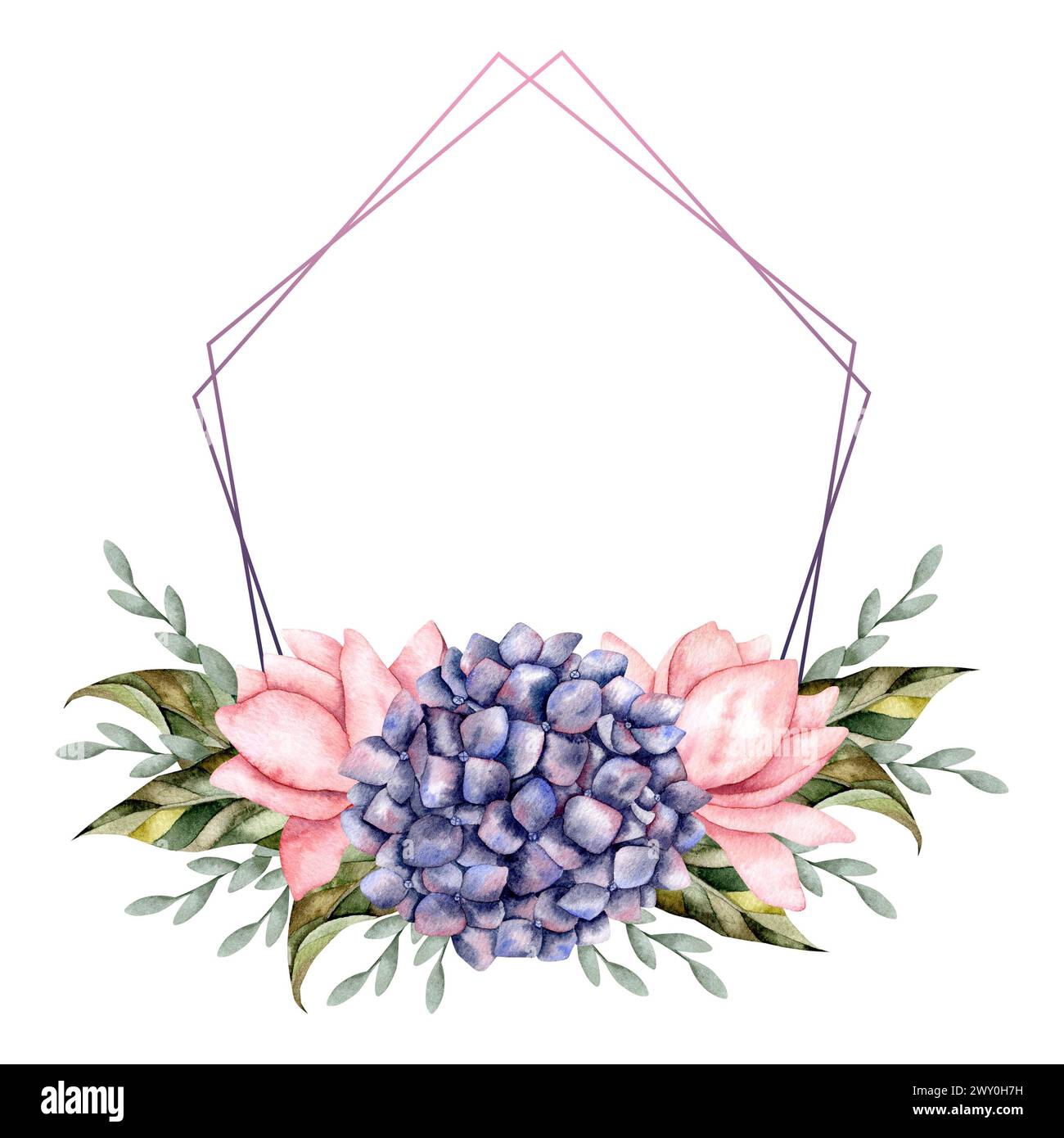 Motif sans couture aquarelle dessiné à la main avec hortensia. Composition florale pour la décoration et le design Banque D'Images