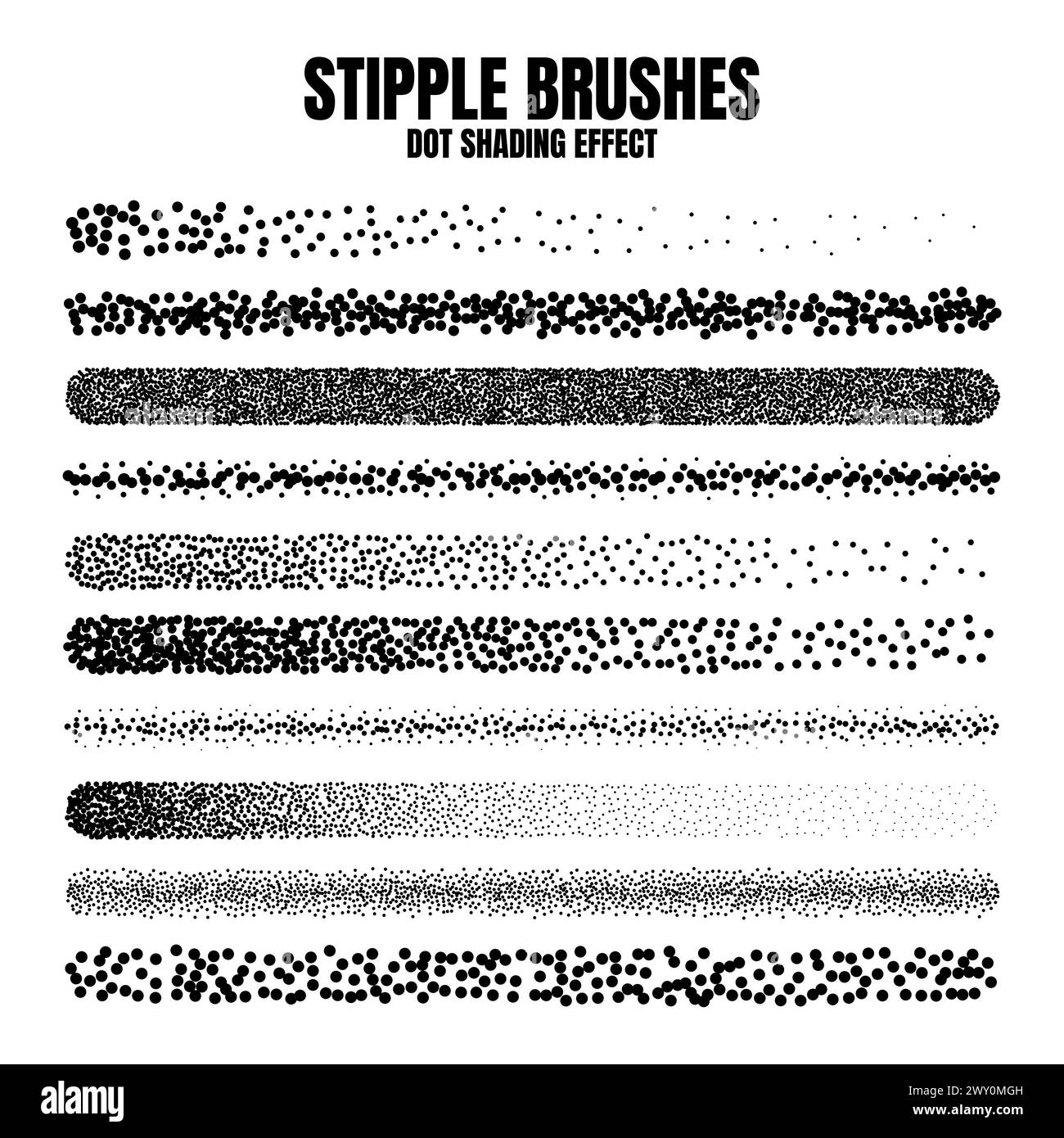 Pinceau dispersé à stipple, dessin à l'encre et texturation. Dégradé de fondu. Pointillés, dessin dotwork, ombrage à l'aide de points. Effet de désintégration des demi-tons Illustration de Vecteur