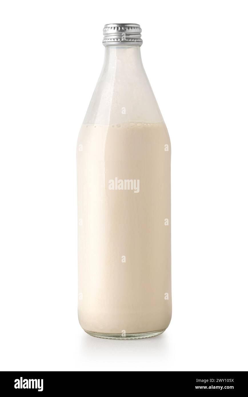 Bouteille en verre de lait isolée sur fond blanc avec chemin de découpage Banque D'Images