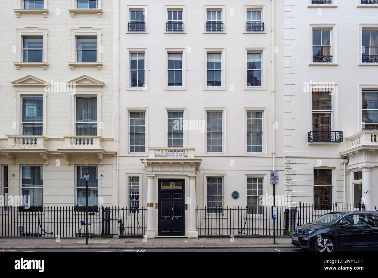 67 Brook Street, Londres, la maison où le groupe pop, les Bee Gees, a séjourné et composé entre 1968 et 1980. Banque D'Images