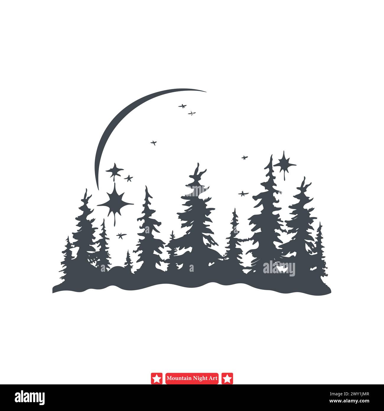 Tombée de la nuit Majesty Mountain silhouettes sous le ciel nocturne Illustration de Vecteur