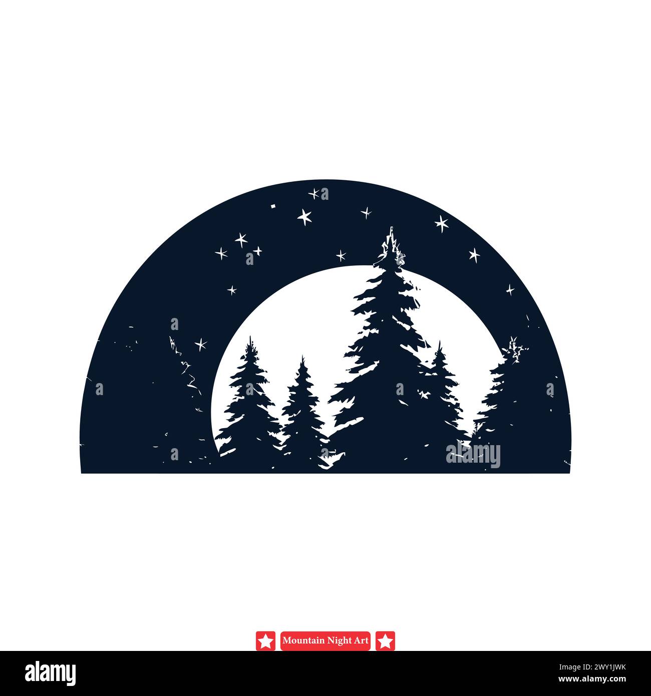 Moonlit Dreamland Mountain Range Silhouette dans le noir Illustration de Vecteur