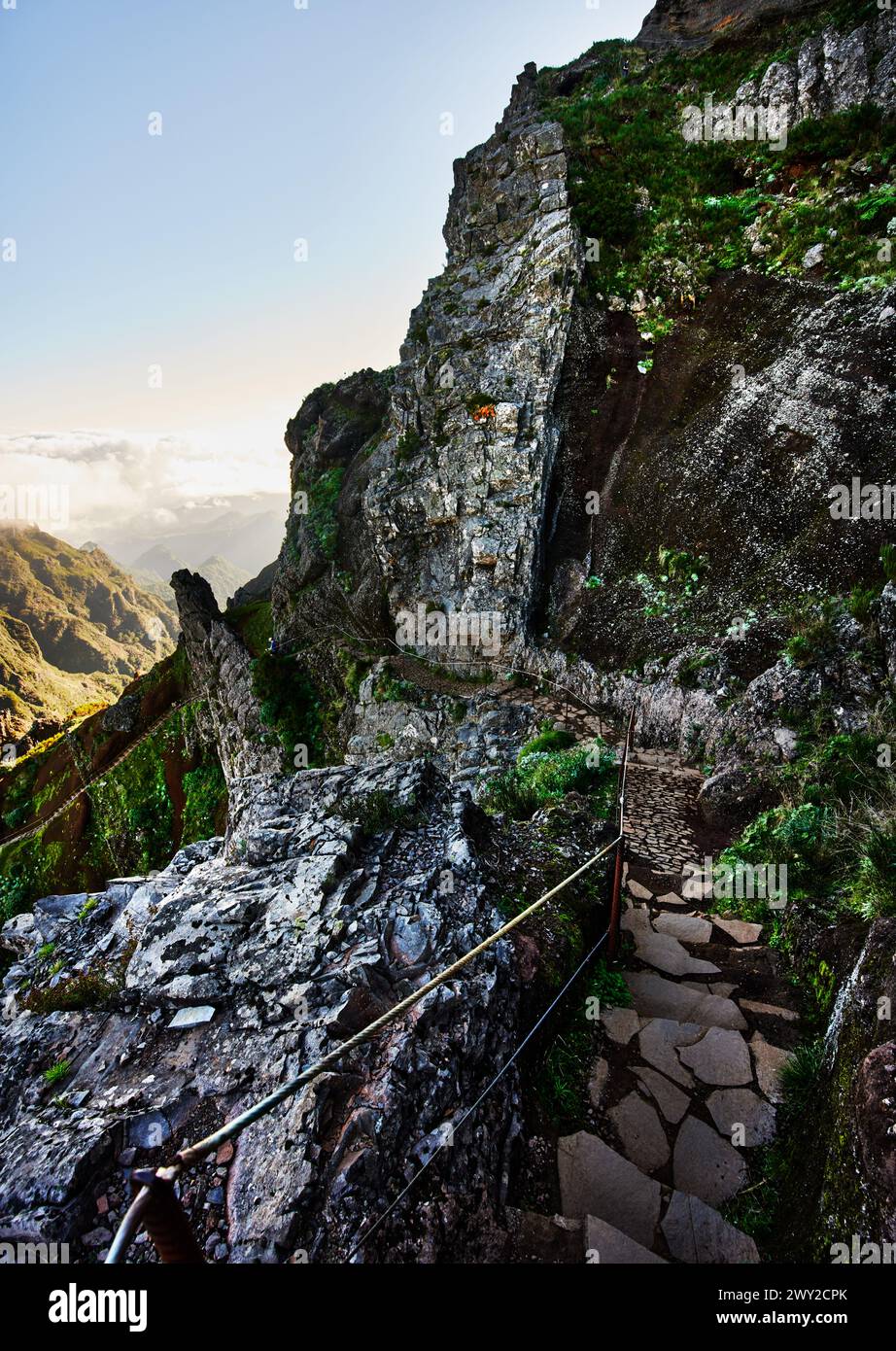 Sentier PR1, Pico do Arierio à Pico Ruivo randonnée, sur l'île de Madère, Portugal, Europe Banque D'Images