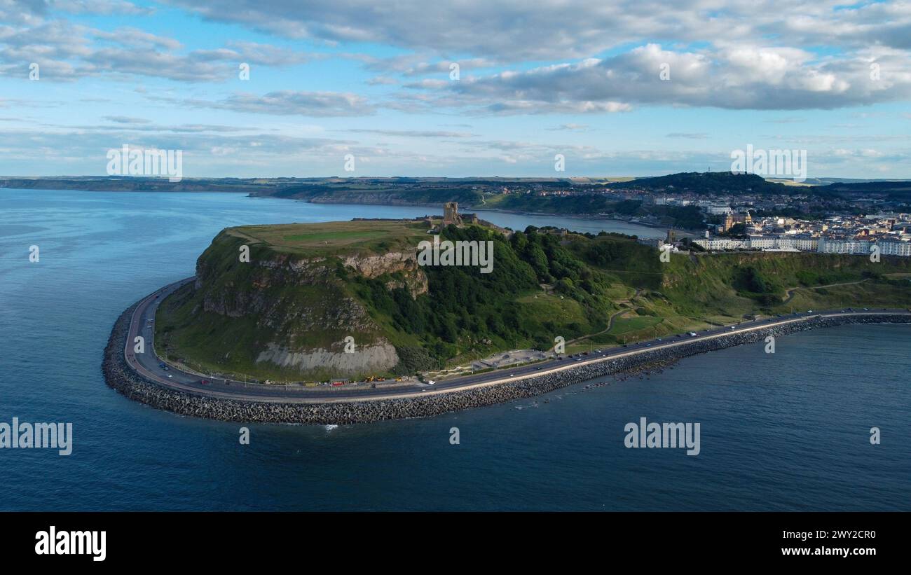 Photo aérienne de la péninsule à Scarborough, Royaume-Uni Banque D'Images