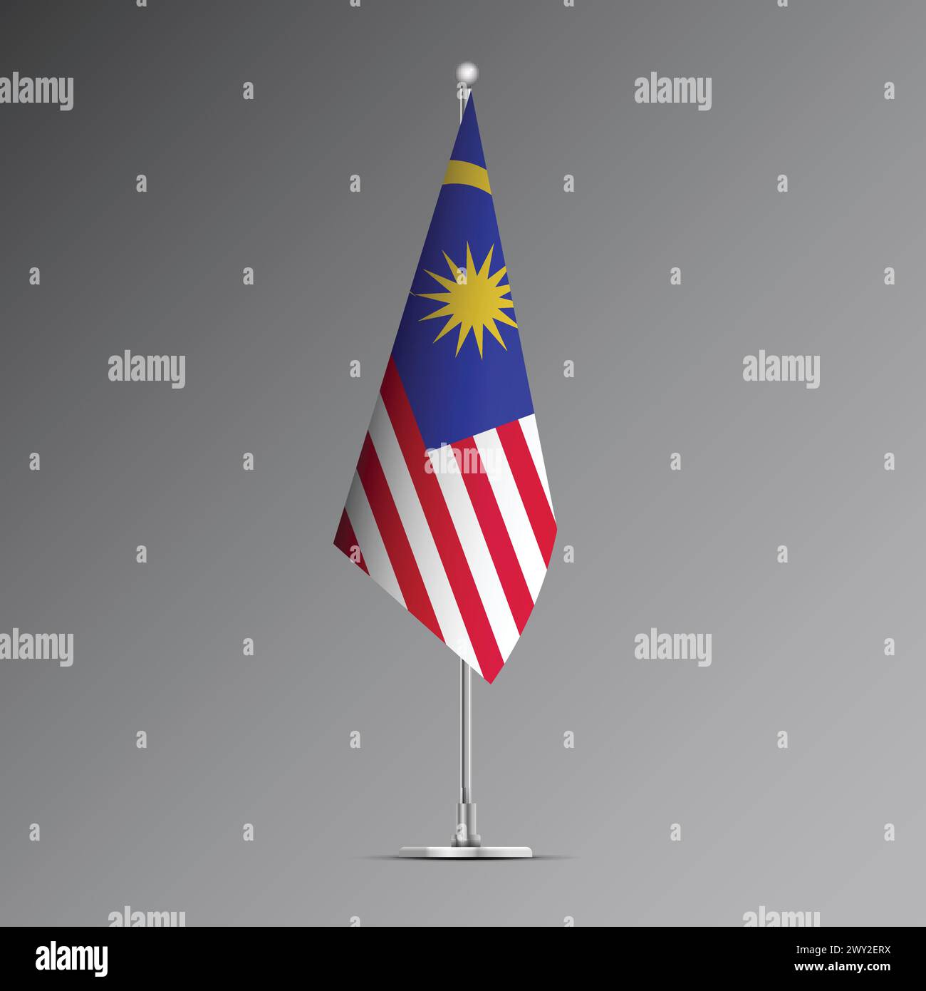 Drapeau réaliste 3D de Malaisie sur poteau en acier Illustration de Vecteur