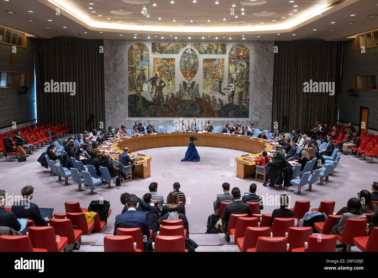 (240403) -- NATIONS UNIES, 3 avril 2024 (Xinhua) -- Une réunion du Conseil de sécurité des Nations Unies sur les enfants et les conflits armés a lieu au siège de l'ONU à New York, le 3 avril 2024. Mercredi, les Nations Unies ont soulevé des alarmes sur la hausse alarmante des incidents où l'aide humanitaire en faveur des enfants est entravée, mettant en garde contre les conséquences désastreuses pour les plus vulnérables. (Eskinder Debebe/photo ONU/document via Xinhua) Banque D'Images