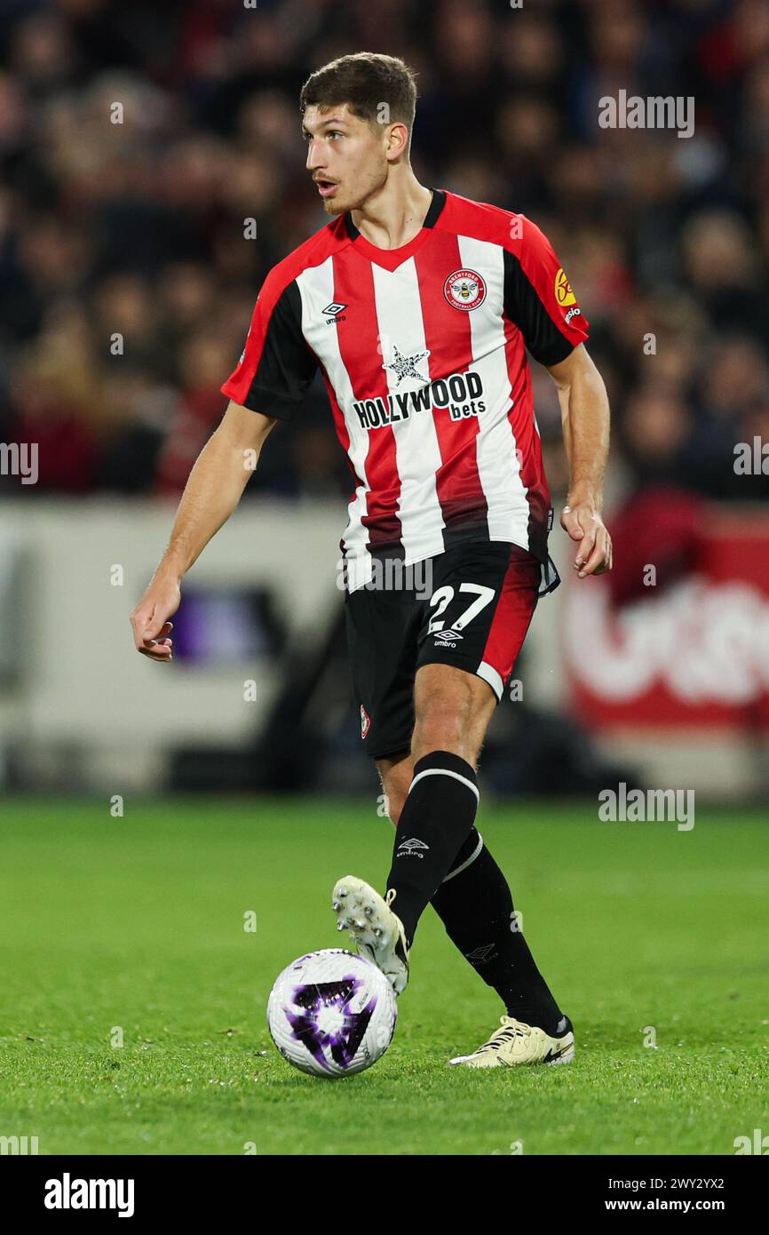 Londres, Royaume-Uni. 3 avril 2024. Vitaly Janelt de Brentford en action lors du match de premier League au Gtech Community Stadium de Londres. Le crédit photo devrait se lire : Kieran Cleeves/Sportimage crédit : Sportimage Ltd/Alamy Live News Banque D'Images