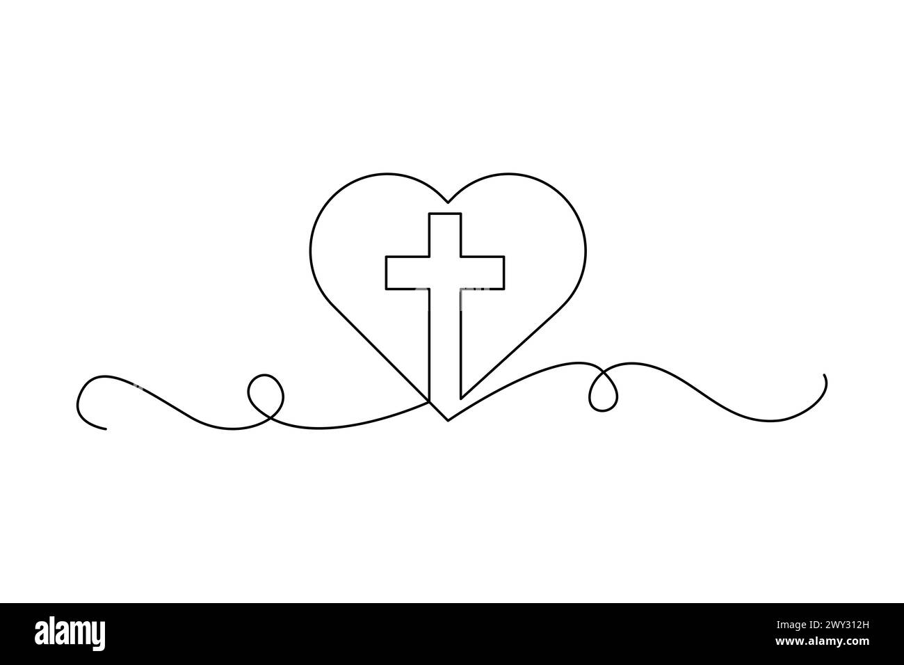 La foi et l'amour s'entremêlent. Coeur religieux avec croix. Symbole chrétien de l'amour. Spiritualité et conception de croyance. Illustration vectorielle. SPE 10. Illustration de Vecteur