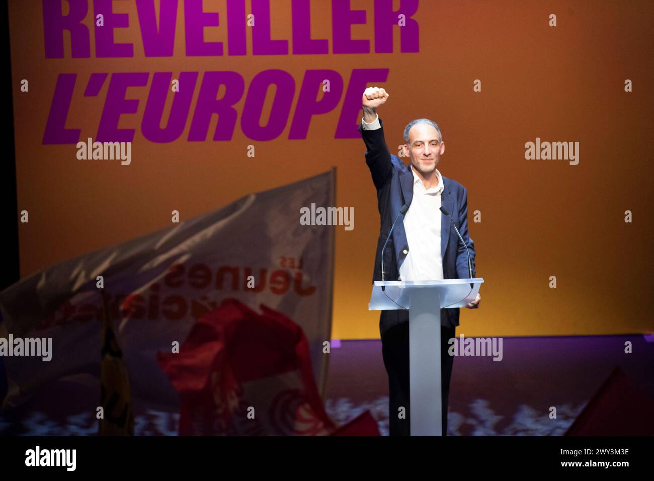 France. 03rd Apr, 2024. Rencontre du député européen Raphael Glucksmann pour sa campagne électorale européenne. Sotteville lès Rouen, près de Rouen, 3 avril 2024. Photos de Jérémy Paoloni/ABACAPRESS.COM crédit : Abaca Press/Alamy Live News Banque D'Images