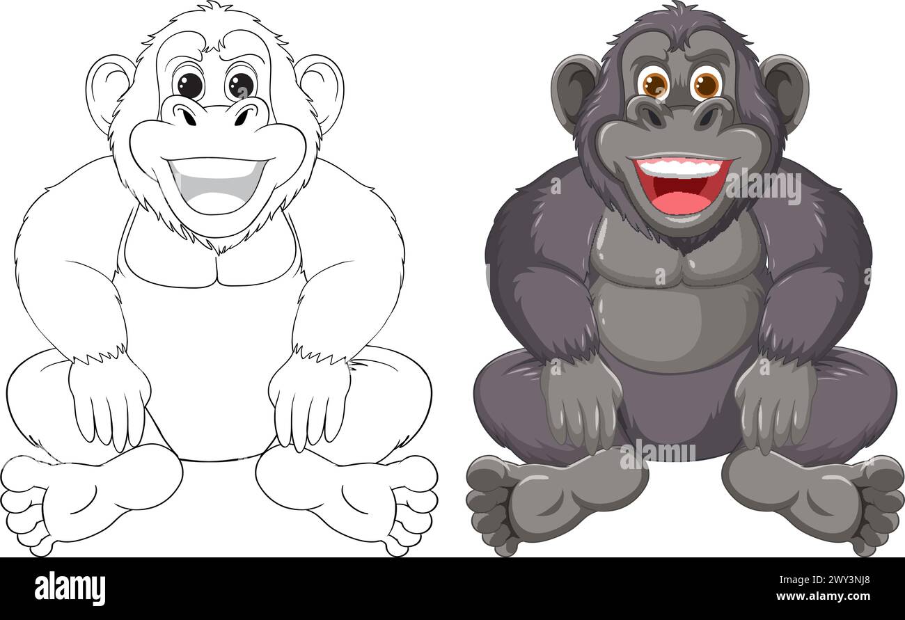 Graphique vectoriel d'un singe, esquissé et coloré Illustration de Vecteur