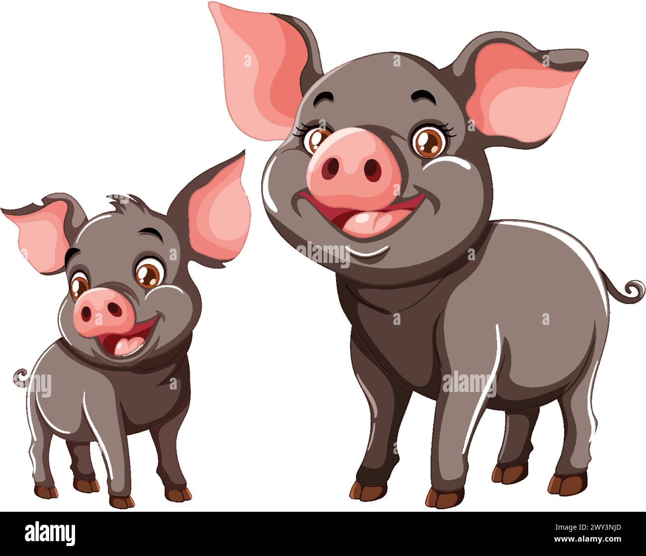 Deux cochons joyeux illustrés dans un style ludique. Illustration de Vecteur