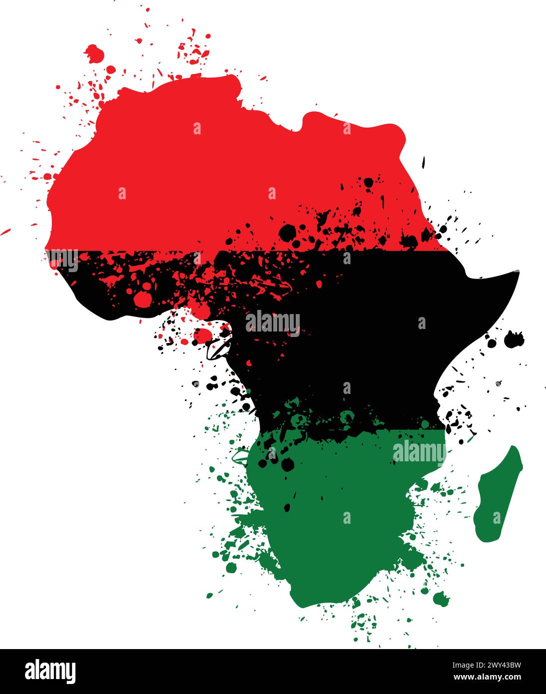 forme du continent africain simplifiée avec le vecteur de peinture éclaboussée grunge de drapeau panafricain isolé sur fond blanc Illustration de Vecteur