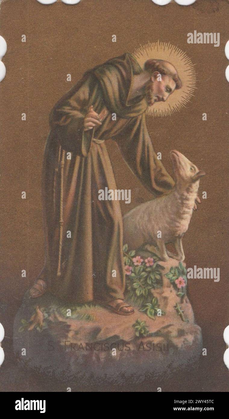 Carte sacrée vintage de Saint François d'assise / S Franciscus Asisii / assurée François d'assise - autorisations de droits supplémentaires - non disponible Banque D'Images