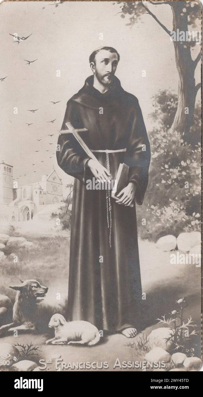 Carte sacrée vintage de Saint François d'assise / S Franciscus Asisii / assurée François d'assise - autorisations de droits supplémentaires - non disponible Banque D'Images