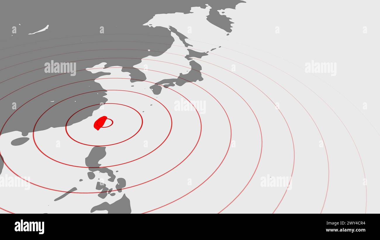 Carte du monde à taiwan tremblement de terre avec ondes sismiques, copie de l'espace Banque D'Images