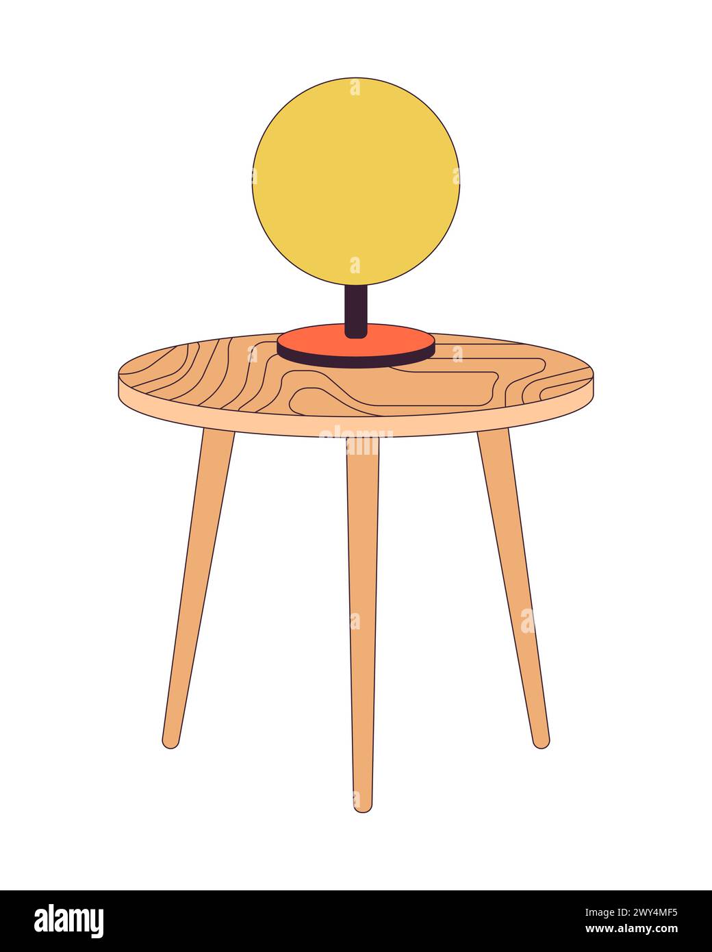 Lampe ronde sur table basse 2D objets de dessin animé linéaires Illustration de Vecteur