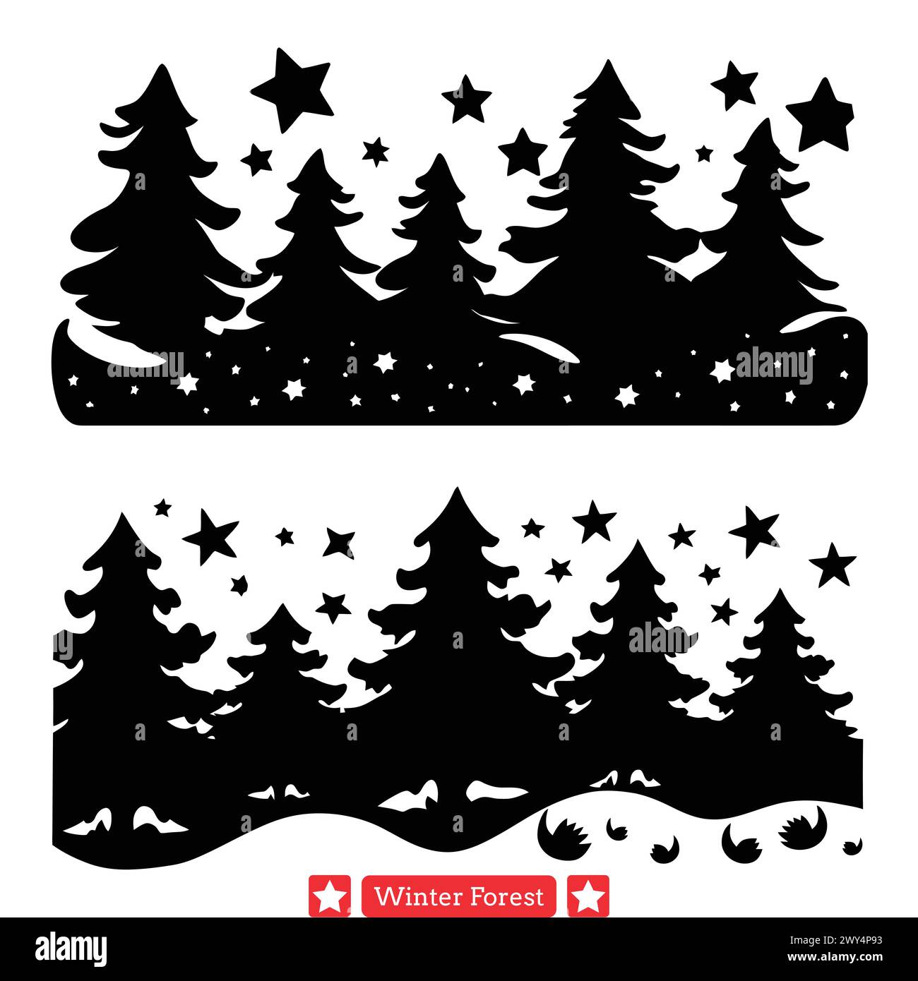 Silhouettes vectorielles magiques de forêt d'hiver Glimmers of Frost pour artisans Illustration de Vecteur
