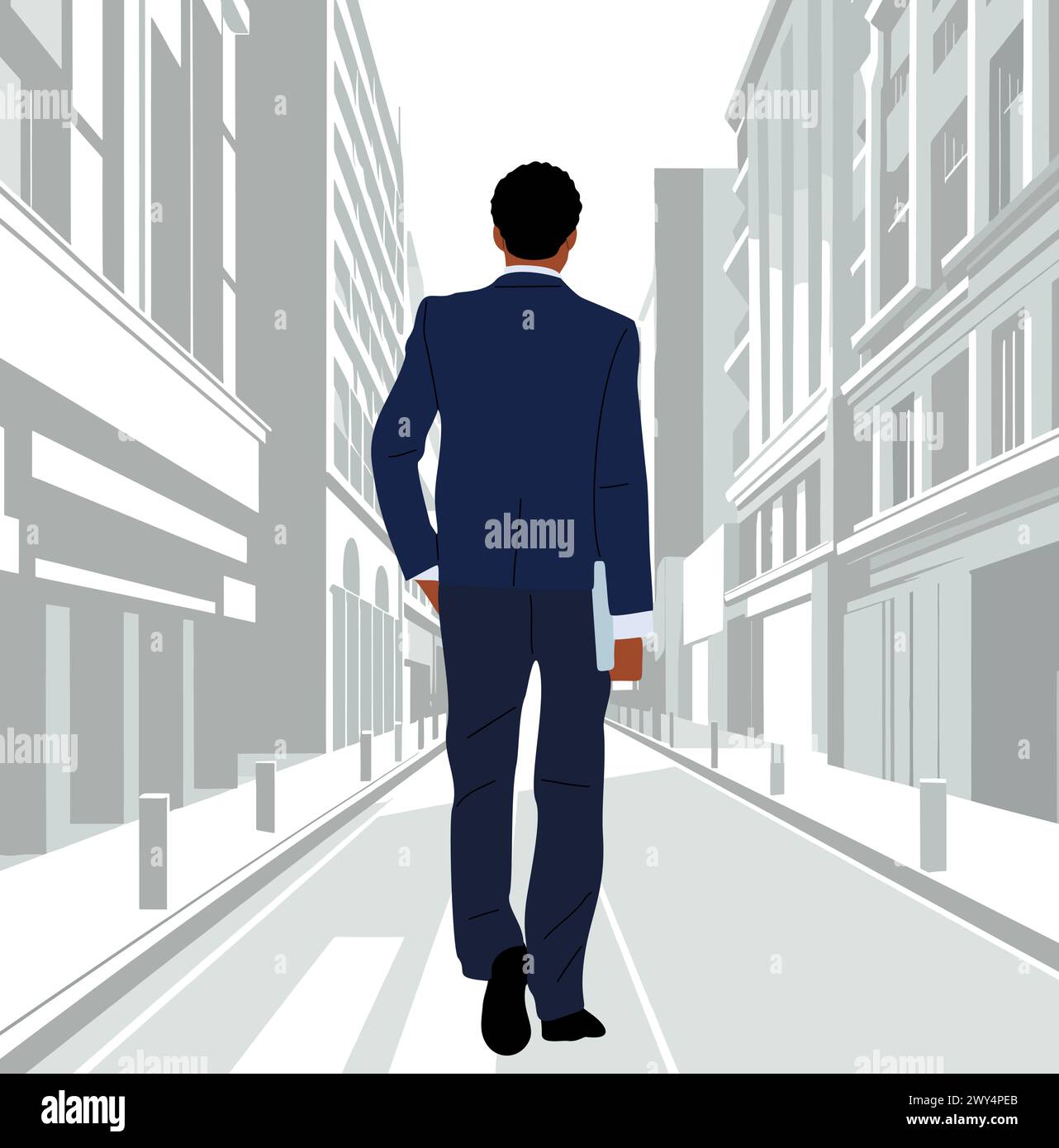 Homme d'affaires vue arrière tenant la marche dans la rue. Illustration de Vecteur