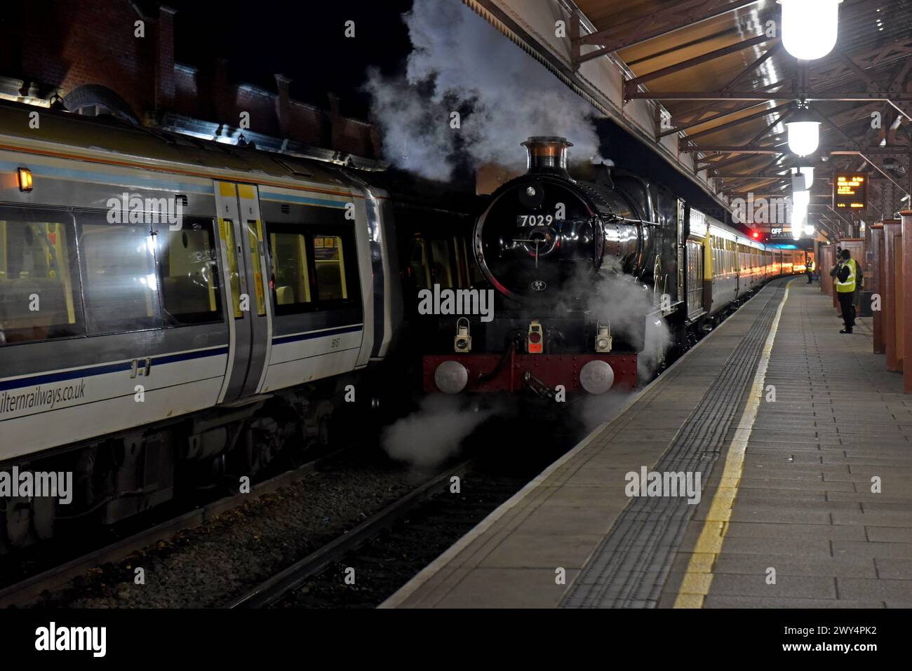 GWR Steal loco 7029 Clun Castle exploitant les trains Vintage Polar Express, Moor Street Railway Station, Birmingham, décembre 2023 Banque D'Images
