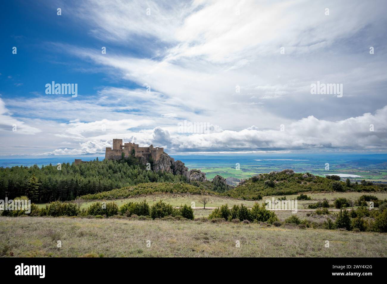 Vue panoramique du château de Loarre, Loarre, Huesca, Aragon, Espagne Banque D'Images