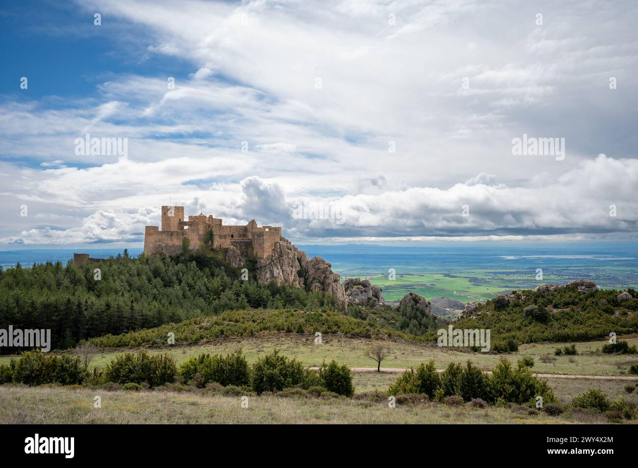 Vue panoramique du château de Loarre, Loarre, Huesca, Aragon, Espagne Banque D'Images