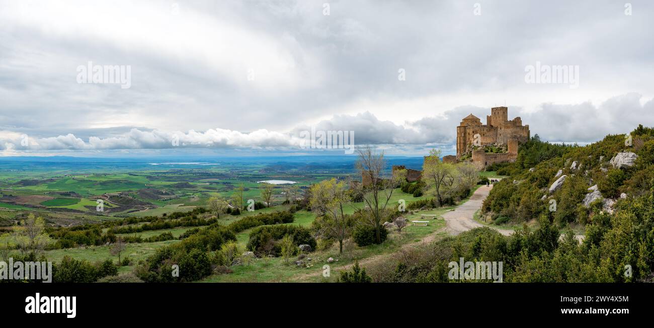 Vue panoramique du château de Loarre, Loarre, Huesca, Aragon, Espagne Banque D'Images