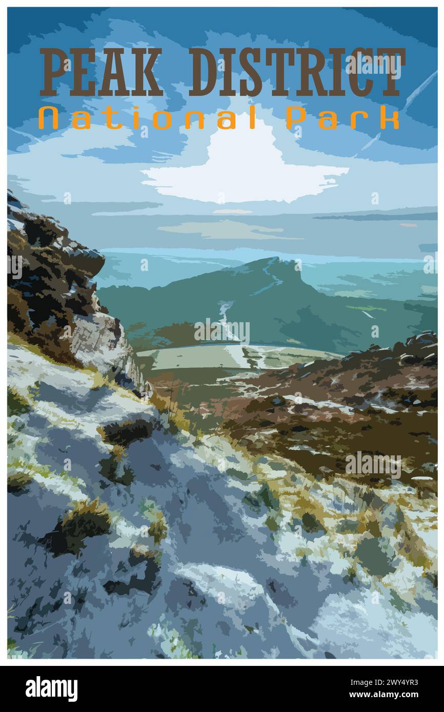 Les Roaches, Staffordshire nostalgique rétro voyage d'hiver concept d'affiche du Peak District National Park, Angleterre, Royaume-Uni dans le style des projets de travail Illustration de Vecteur