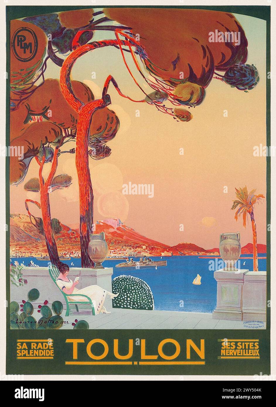 PLM Toulon par Laurent Matteo (dates inconnues). Affiche publiée en 1922 en France. Banque D'Images