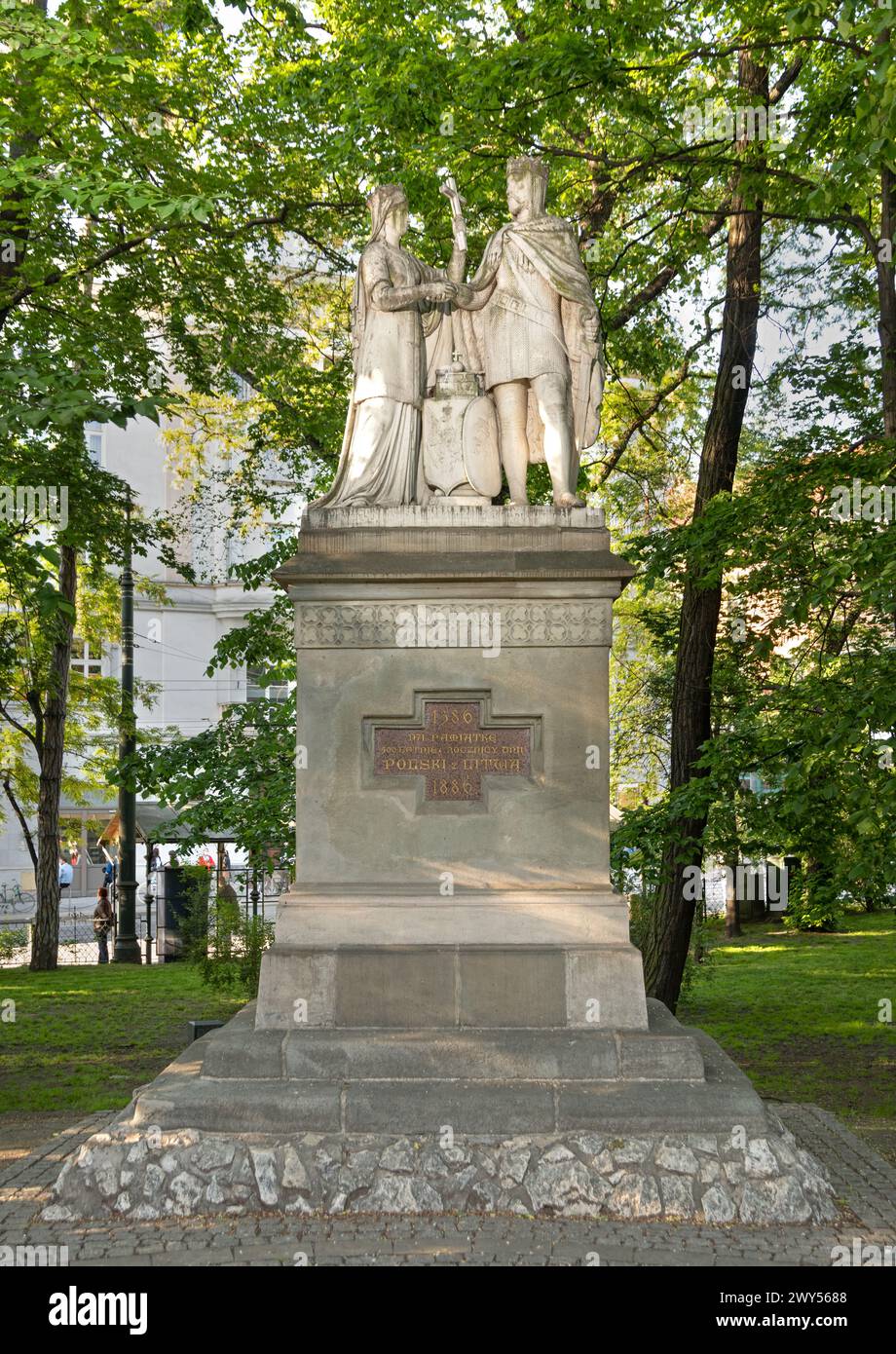 Monument Jadwiga et Jagiello, Planty, Cracovie, Pologne Banque D'Images