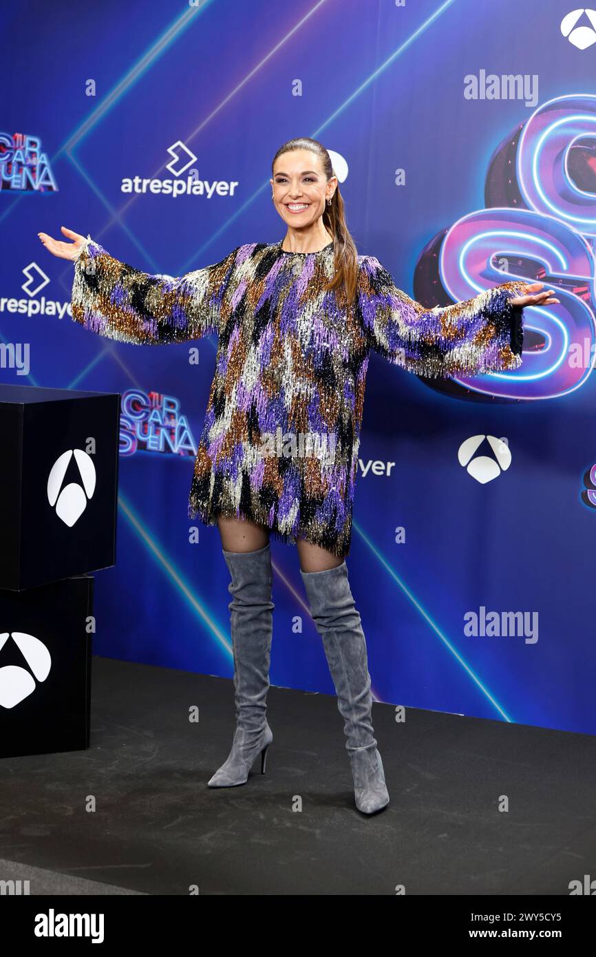 Raquel Sánchez Silva poses at the photocall of the presentation of the new edition of 'Tu cara me suena', on April 4, 2024, in Madrid (Spain). FAMOUS Jose Velasco / Europa Press 04/04/2024 (Europa Press via AP) Banque D'Images