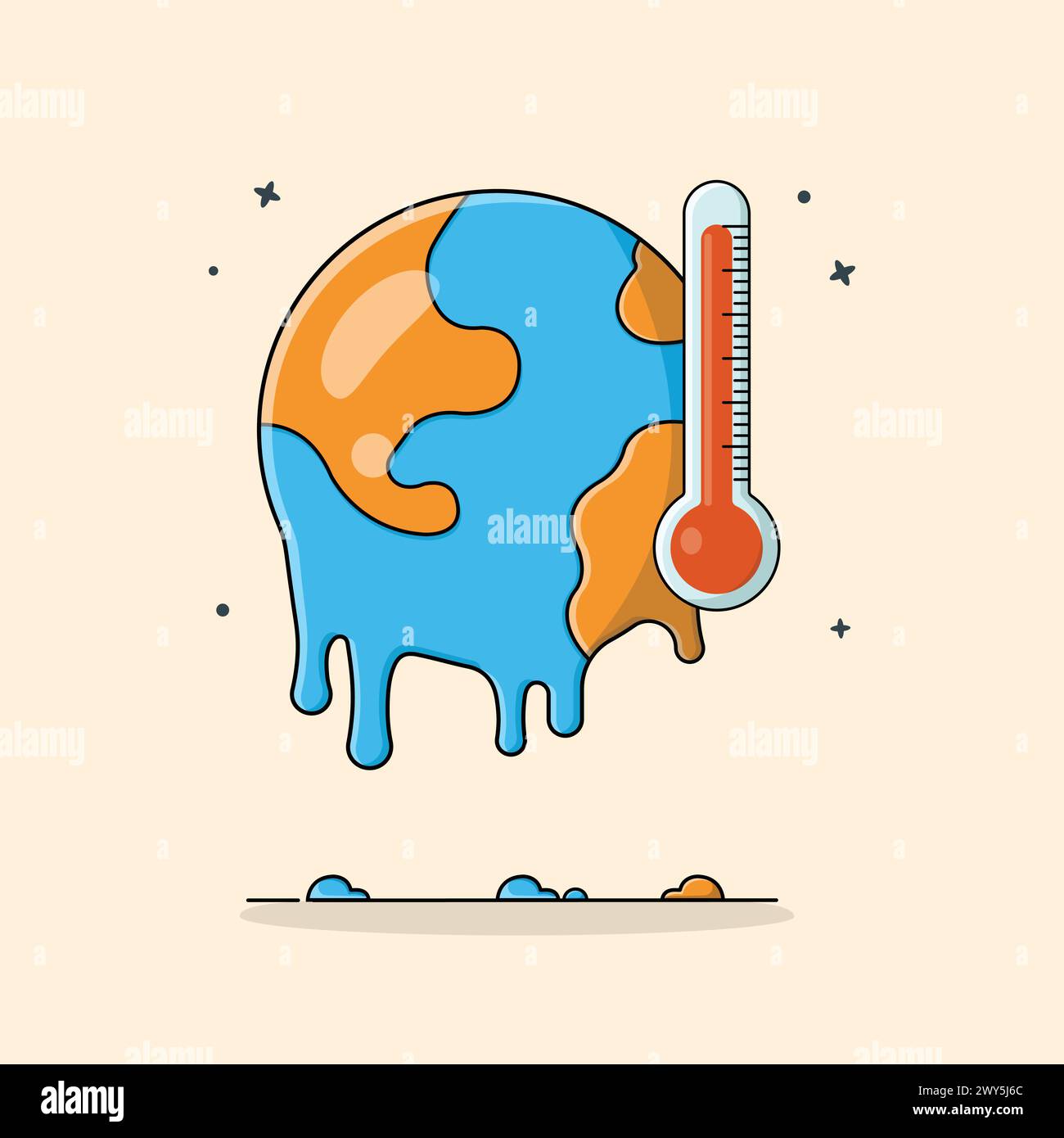 Illustration vectorielle du globe de fusion et du thermomètre. Conception du concept de réchauffement climatique Illustration de Vecteur