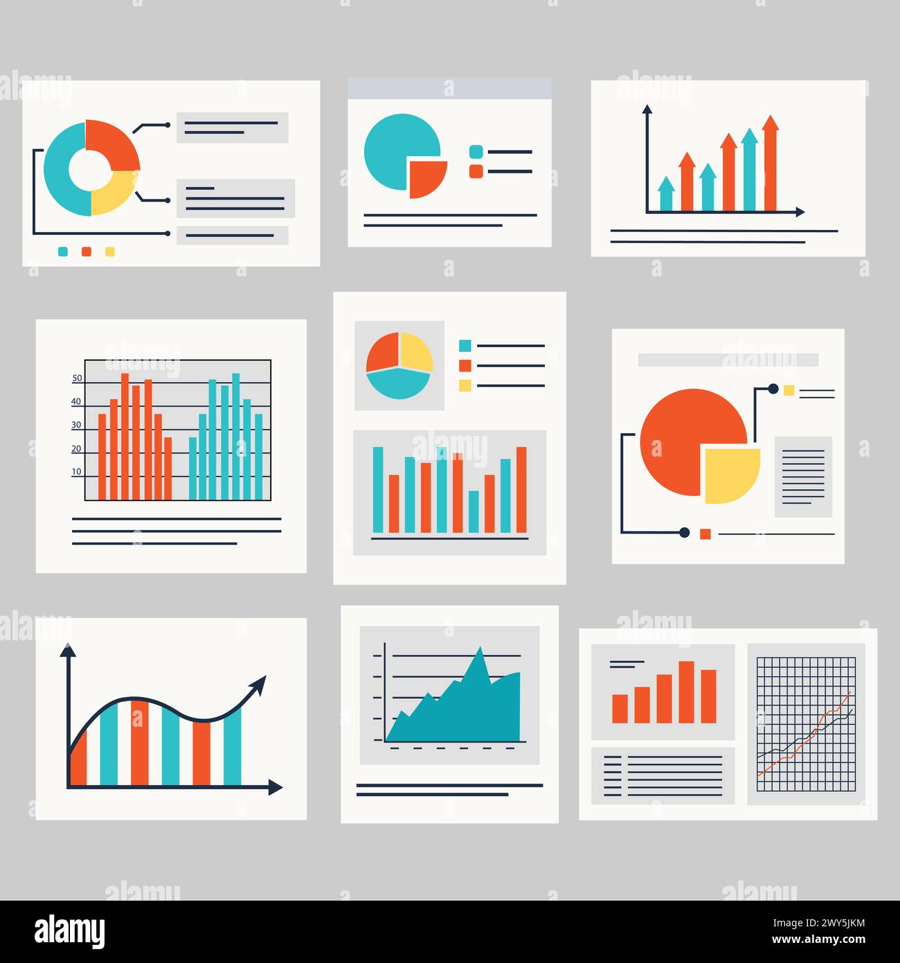 Ensemble vectoriel d'éléments d'infographie commerciale. Graphiques et graphiques ensemble de vecteurs Illustration de Vecteur