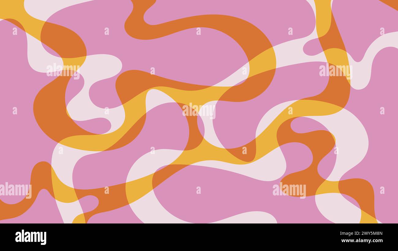 Motif groovy psychédélique dans le style rétro des années 60-70. Fond ondulé vintage dans les couleurs rose, jaune, orange et beige. Conception vectorielle de formes liquides. Illustration de Vecteur