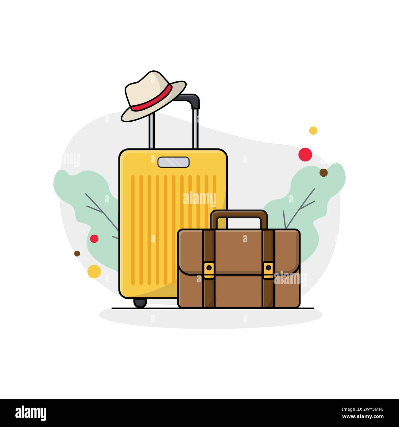 Bagage de voyage avec illustration vectorielle de chapeau. Concept de voyage Illustration de Vecteur