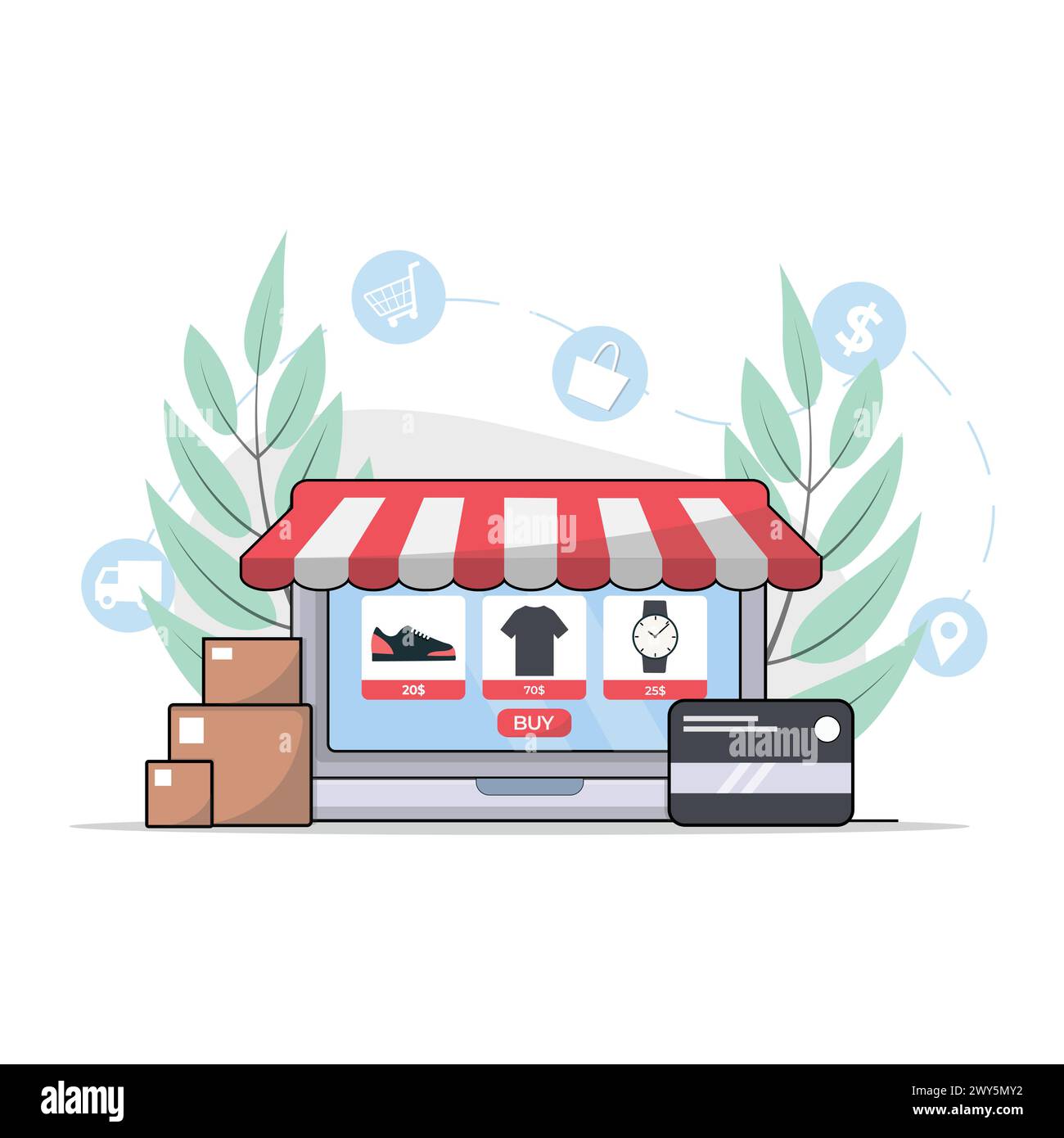 Shopping en ligne avec illustration vectorielle Master Card. Conception de concept d'achat en ligne Illustration de Vecteur