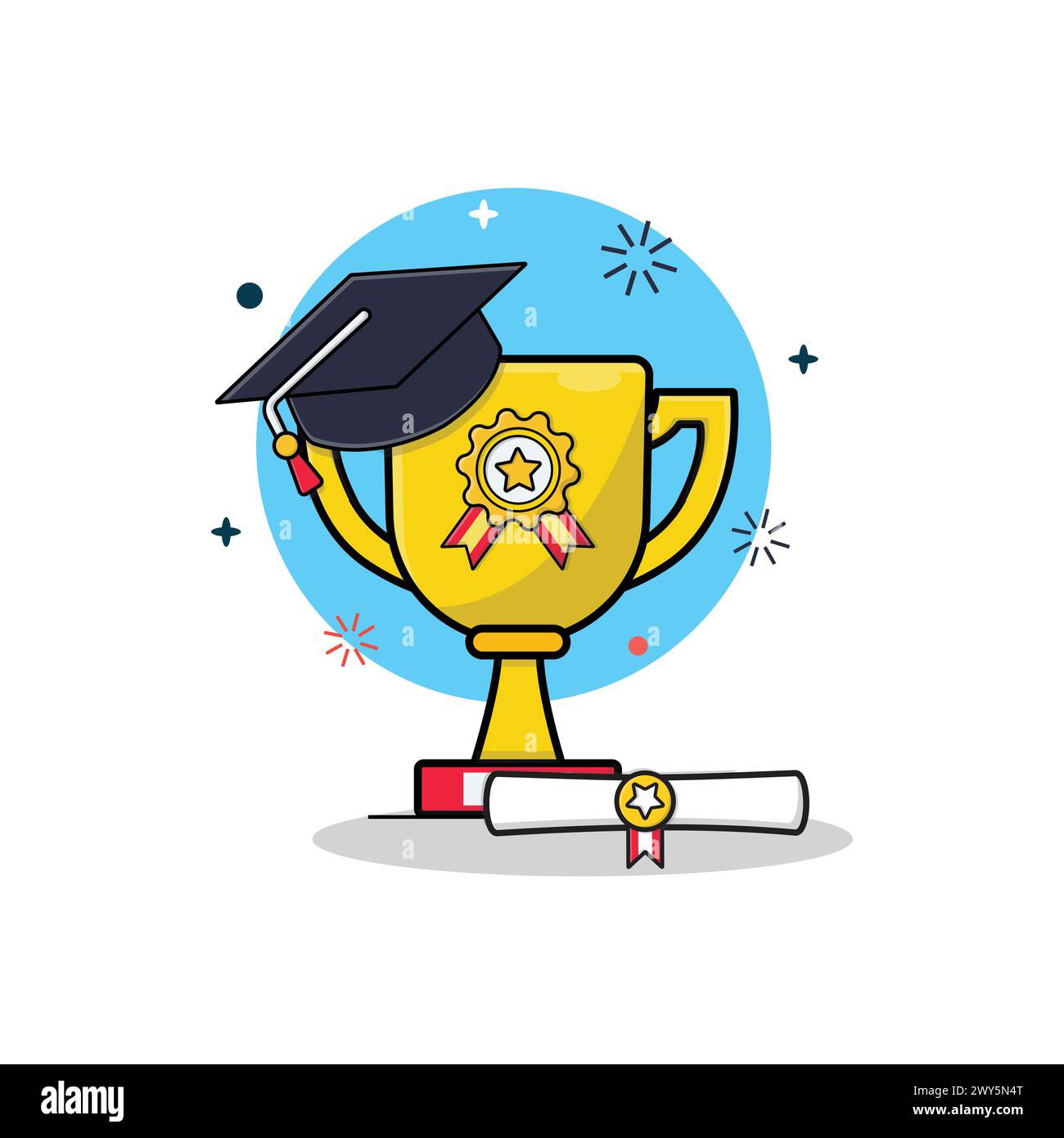 Certificat d'obtention du diplôme et chapeau avec illustration vectorielle de la coupe trophée Illustration de Vecteur