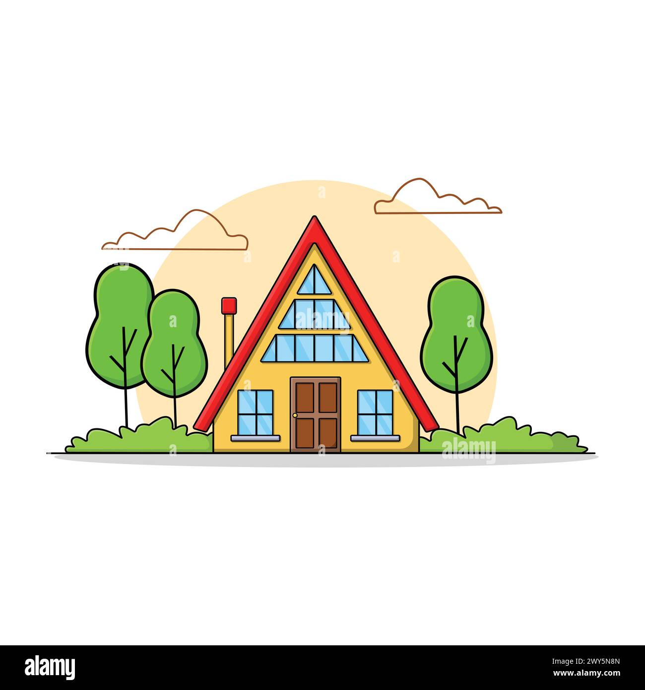 Cottage en bois dans l'illustration vectorielle de forêt Illustration de Vecteur