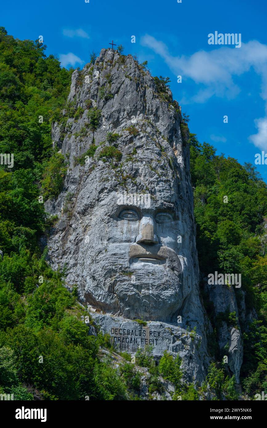 Sculpture rocheuse de Decebalus dans le parc national Iron Gates en Roumanie Banque D'Images