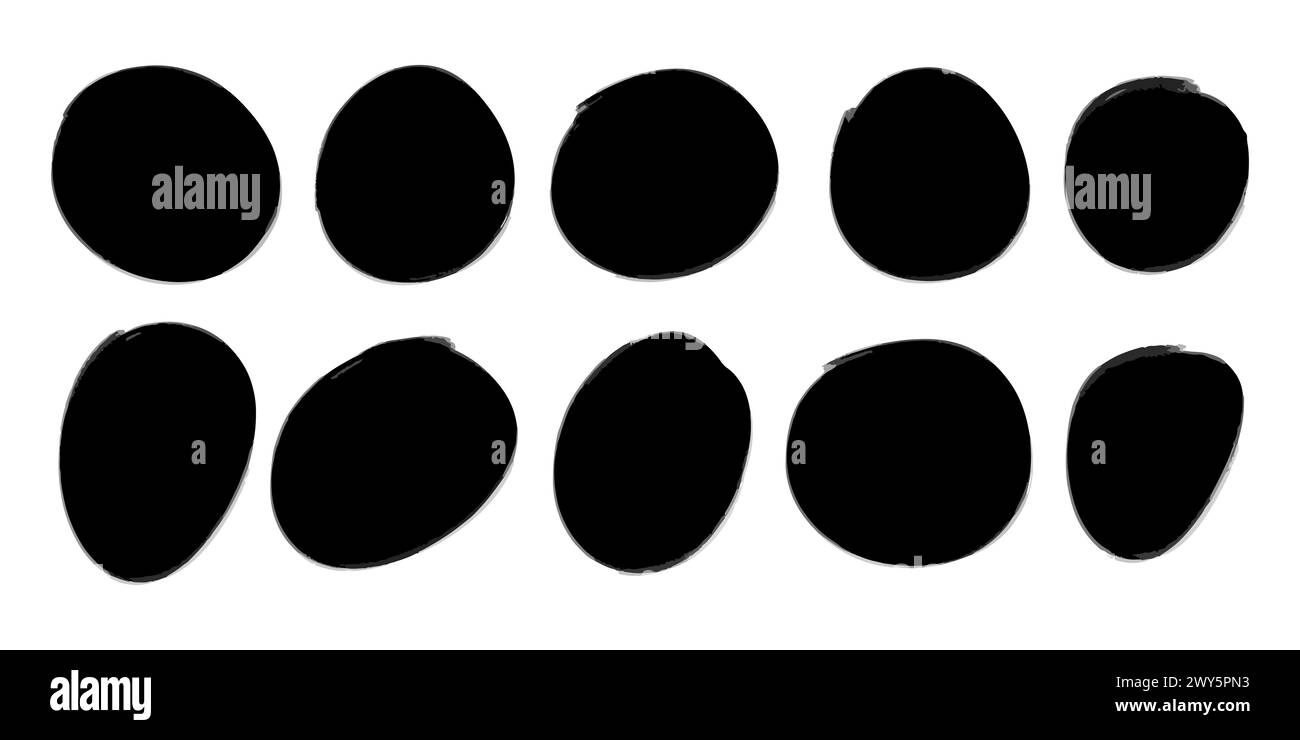 Autocollants ronds noirs pour ajouter du texte, créer des motifs, concevoir et imprimer. Illustration de Vecteur