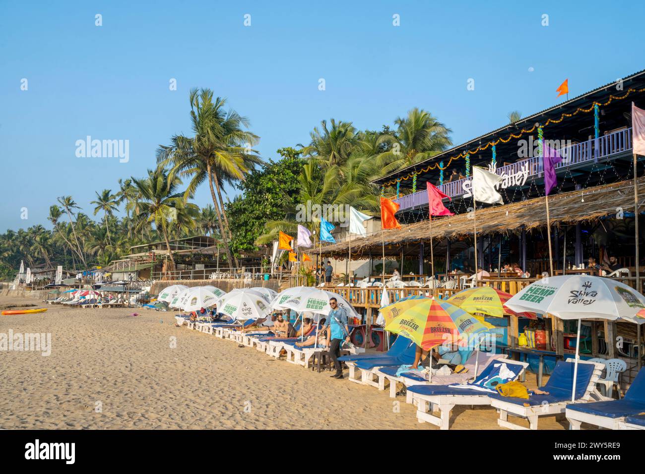 Indien, Goa, Anjuna, South-Beach, restaurants am Strand Banque D'Images